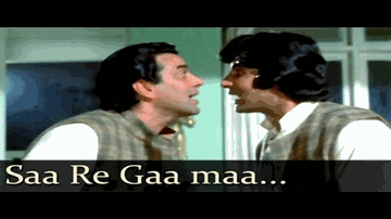 saa re gaa maa, maa saa re gaa, gaa saa re maa, maa gaa re saa Lyrics - Amitabh Bachchan | Dharmendra | Asrani | Kishore Kumar | Mohammad Rafi